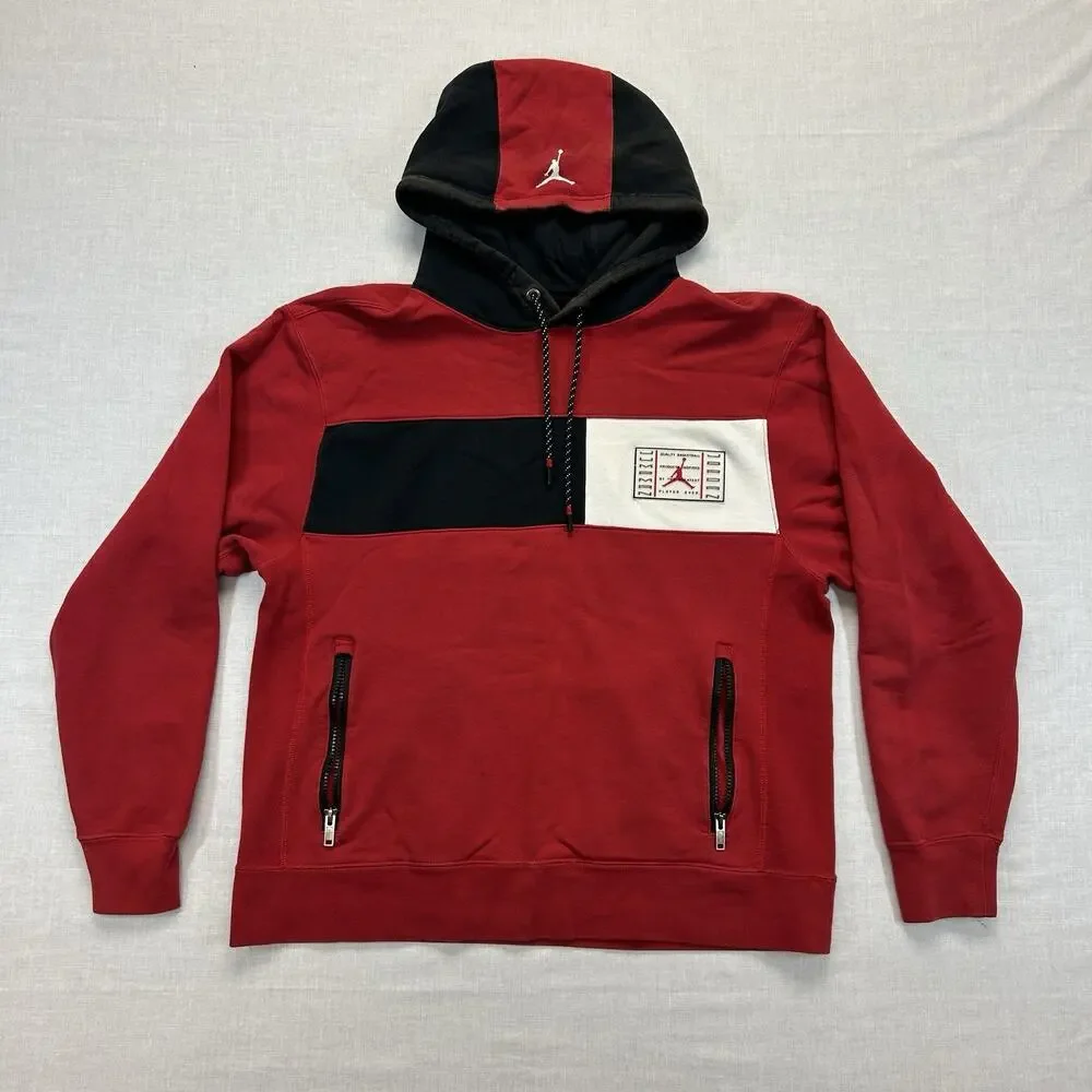 Jordan Legacy AJ11 Pullover Hoodie Mens Large Gym Red Black Zip Pockets Athletic